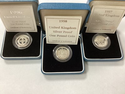 Lot 632 - Three Royal Mint Silver Proof £1 Coins, 1996,...