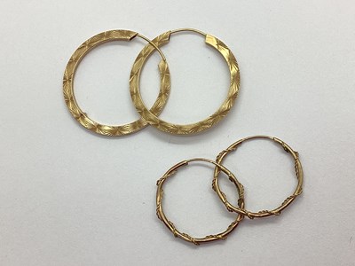 Lot 126 - A Pair of Sleeper Hoop Earrings, of starburst...