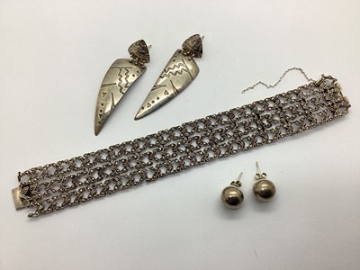 Lot 217 - A Marcasite Inset Panel Bracelet, of openwork...