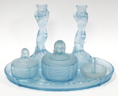 Lot 1205 - An Art Deco Frosted Blue Glass Dressing Table...