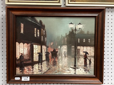 Lot 1514 - Barry Hilton (b1941) Rainy Street Scene, oil...