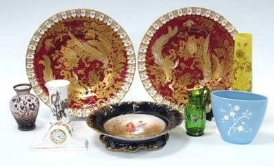 Lot 1212 - A Pair of Crown Derby 'Paradise' Maroon Plates,...