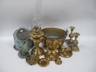 Lot 1014 - XIX Brass Jam Pans with iron fall handle,...