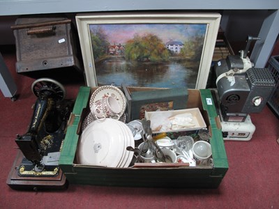 Lot 1043 - Doll, ceramics, clock, etc:- One Box. Singer...