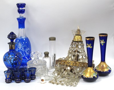 Lot 1158 - Blue Flash Glass Bell Shaped Decanter, blue &...