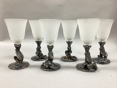Lot 294 - A Decorative Set of Six Liqueur Glasses, each...