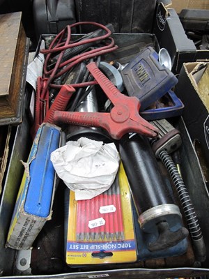 Lot 1139 - Tools - jump leads, air tyre inflator, grease...