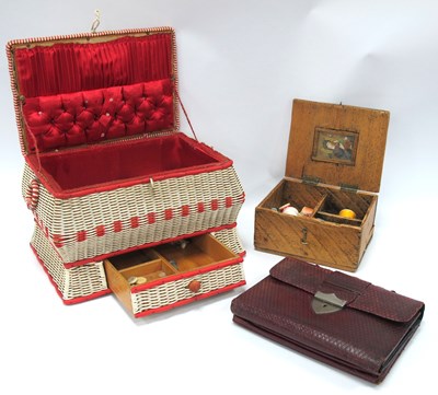 Lot 1393 - A Mid-1900s Art Deco Style Wicker Sewing Box...