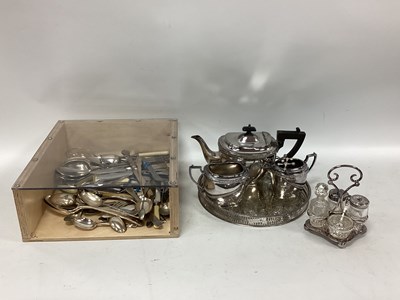 Lot 1285 - Plated Three-Piece Tea Service, condiment set,...