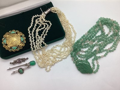 Lot 122 - A Jade Colour Three Row Bead Necklace, with...