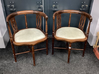Lot 1550 - A Pair of Edwardian Mahogany Corner Chairs,...
