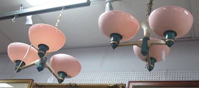 Lot 1492 - A Pair of XX Century Ceiling Lights, with pink...
