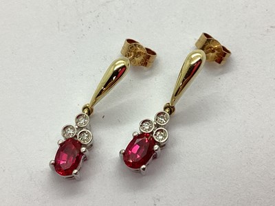 Lot 170 - A Pair of Modern 9ct Gold Ruby and Diamond...