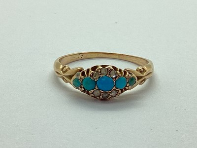 Lot 77 - An Antique Turquoise and Diamond Set Ring,...