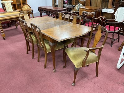 Lot 1586 - Mid XX Century Walnut Table and Chairs,...