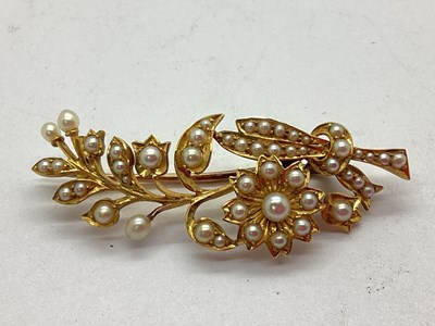 Lot 139 - A Decorative Edwardian Seed Pearl Spray Brooch,...