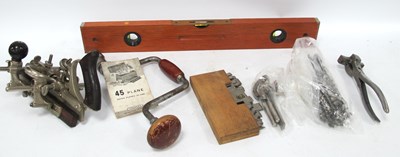 Lot 1475 - Vintage Stanley 45 Plane together with cutters,...