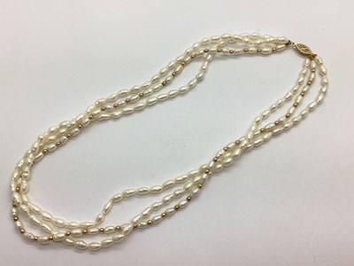Lot 125 - A Three Row Rice Pearl Bead Necklace, with...