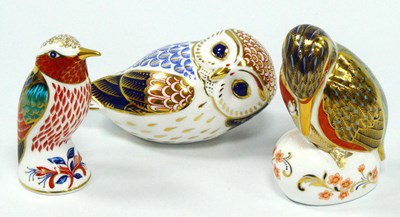 Lot 1073 - Three Royal Crown Derby Porcelain Paperweights,...