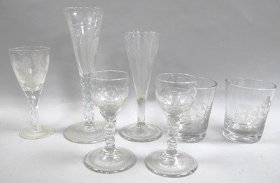 Lot 1019 - A Pair of XVIII Century Glass Wine Glasses,...