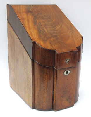 Lot 1357 - XIX Century wooden knife box with sloped lid...