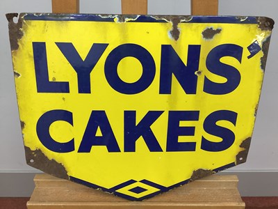 Lot 1301 - A Vintage Enamel Sign for 'Lyons Cakes', in...