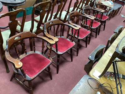 Lot 1597 - A Set of Five Pad Arm Chairs, with upholstered...