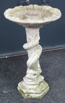Lot 1147 - A Stone Cast Garden Bird Bath, pedestal with a...