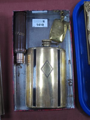 Lot 1419 - Art Deco German Hip Flask, in brass and black...