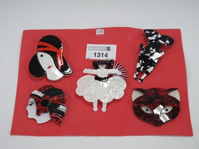 Lot 1314 - Five Modern Brooches.