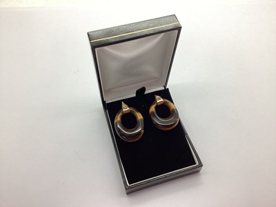 Lot 99 - A Pair of Tiger's Eye Hoop Style Earrings,...