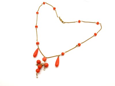Lot 63 - An Antique Coral and Pearl Drop Necklace,...