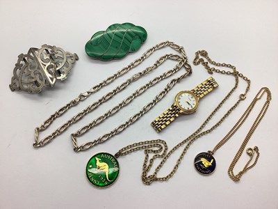 Lot 120 - A Large Malachite Inset Brooch, of swirl...