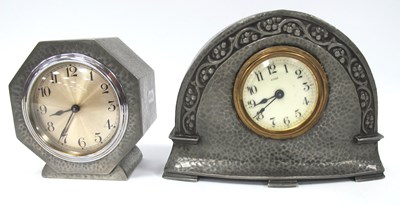 Lot 1466 - Beaten 'English Pewter 8L8' Cased 8 Day Mantle...