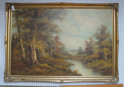 Lot 1527 - Newton, Woodland River Landscape, oil on...