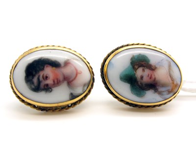 Lot 49 - A Pair of Vintage Ceramic Panel Oval Earrings,...