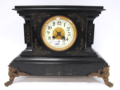Lot 1491 - Late XIX Century Slate Cased Mantle Clock, on...