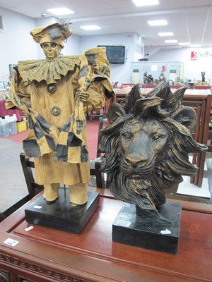 Lot 1610 - Resin Bust of Lion King's Head, on black base,...