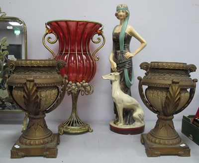 Lot 1161 - Pottery Figure of 1920' Lady and Dog, 64.5cm...