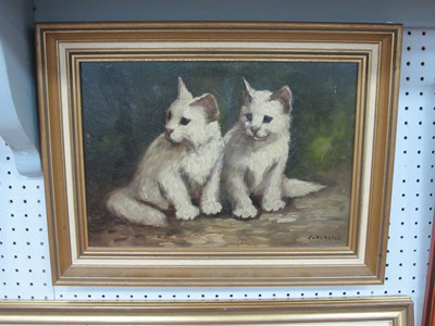 Lot 1540A - Jakubetzl?, Study of Two White Cats, oil on...