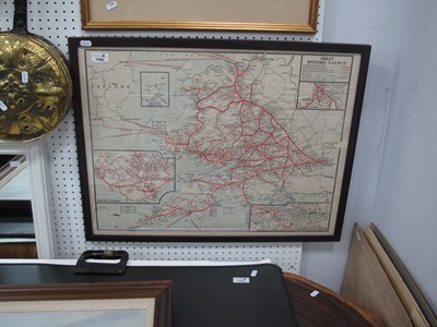 Lot 1550 - Railway G.W.R Framed Map Featuring Close Ups...