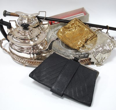 Lot 1316 - Oval Plated Tray, three-piece tea set, evening...