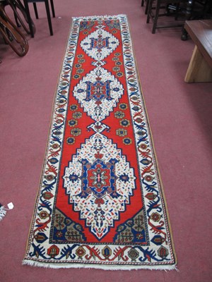 Lot 1576 - Wool Runner with Tassled Ends, three central...
