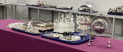 Lot 193 - A Six Bottle Condiment Set, of etched glass...
