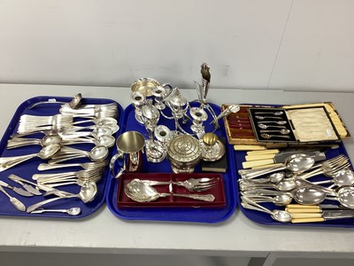 Lot 173 - A Pair of Twin Branch Candelabra, plated on...