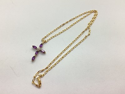 Lot 81 - A Modern 9ct Gold Cross Pendant, marquise set,...