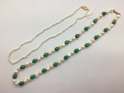Lot 143 - Fresh Water Pearl and Turquoise Bead Necklace,...