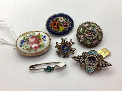 Lot 95 - Vintage Micromoasic Brooches, ceramic oval...