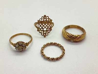 Lot 59 - A 9ct Gold Ring, (stones missing) (3grams); a...