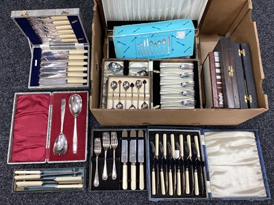 Lot 164 - Assorted Plated Cutlery, including cased fish...
